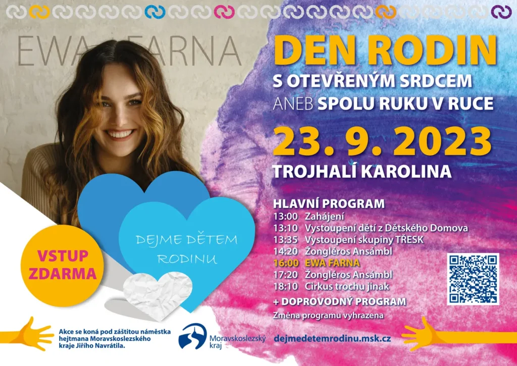 Pozvánka na Den rodin s otevřeným srdcem. Ostrava, Trojhalí Karolina 23. 9. 2023 od 13:00. Vstup zdarma. 